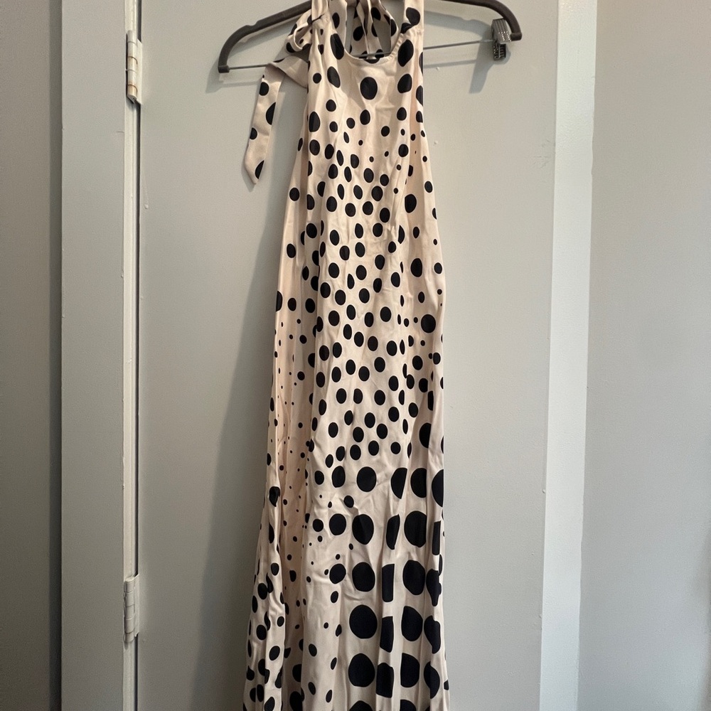 Topshop Polka Dot Open Back Halter Maxi Dress in Cream and Black